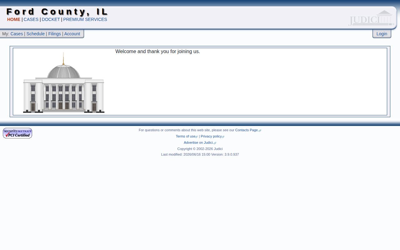 Judici search page for Ford County court records