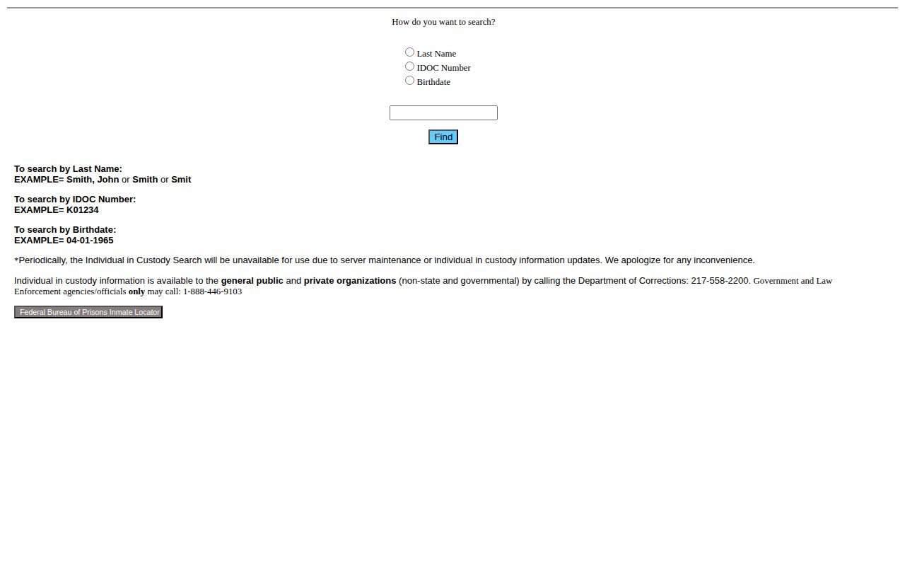 Illinois Department of Corrections offender search fields