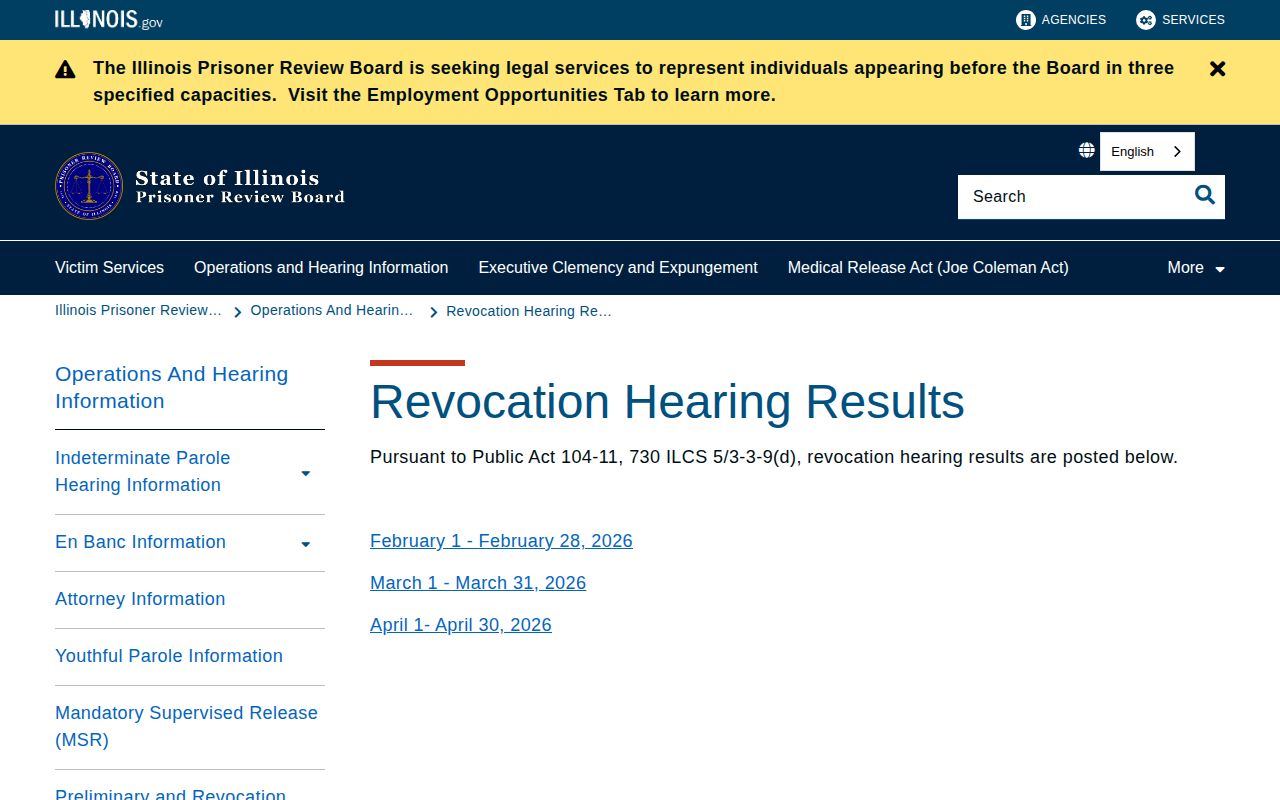 Illinois parole revocation result source for Ford County supervision checks